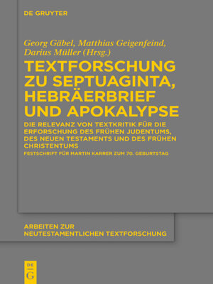 cover image of Textforschung zu Septuaginta, Hebräerbrief und Apokalypse